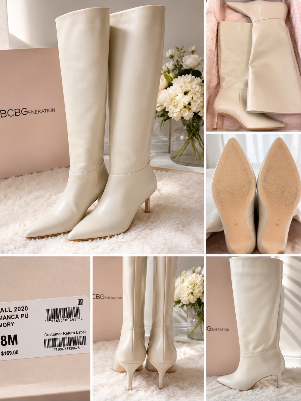 BCBGeneration Bianca Knee High Boots Ivory Cream Pointed Toe Size 8 - Picture 2 of 11